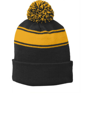 Stripe Pom Pom Beanie - Athletic Gold