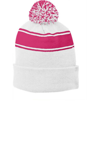 Stripe Pom Pom Beanie - Pink